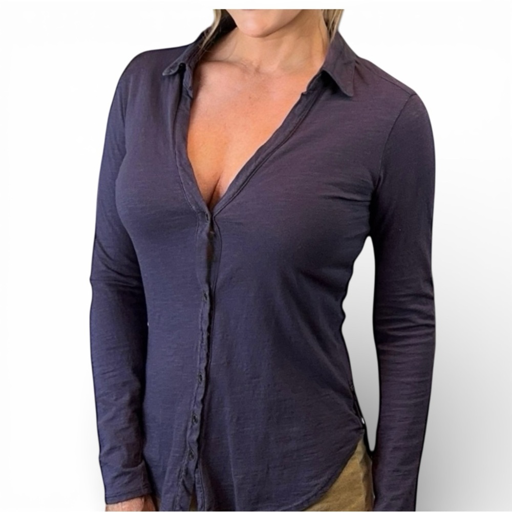 Velvet by Graham & Spencer Purple Slub Knit Henley Long Sleeve Fitted Top S